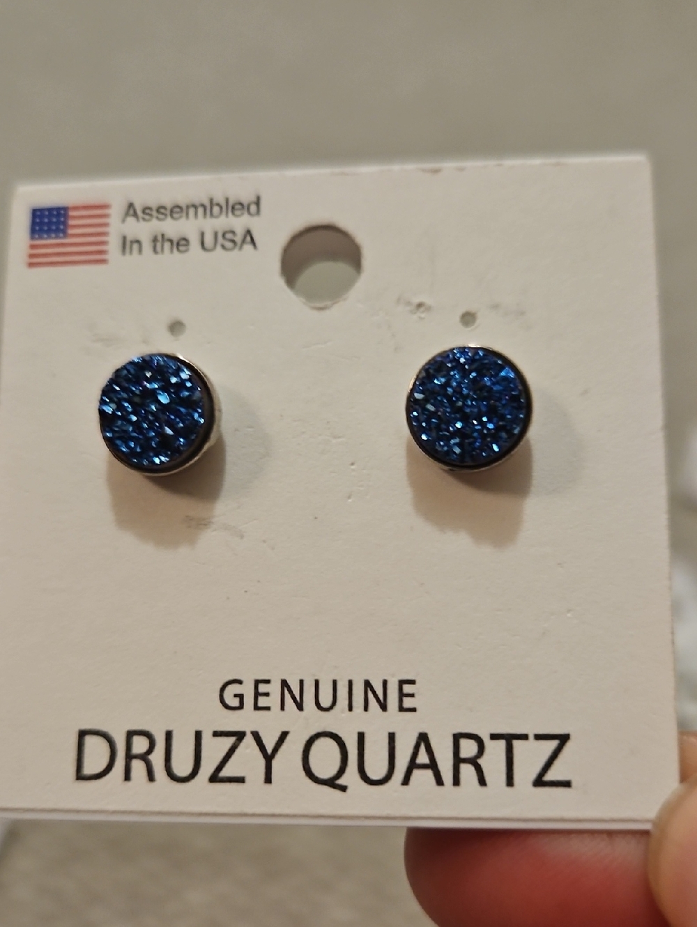 Genuine Druzy Quartz Stud Earrings - Sparkling Blue